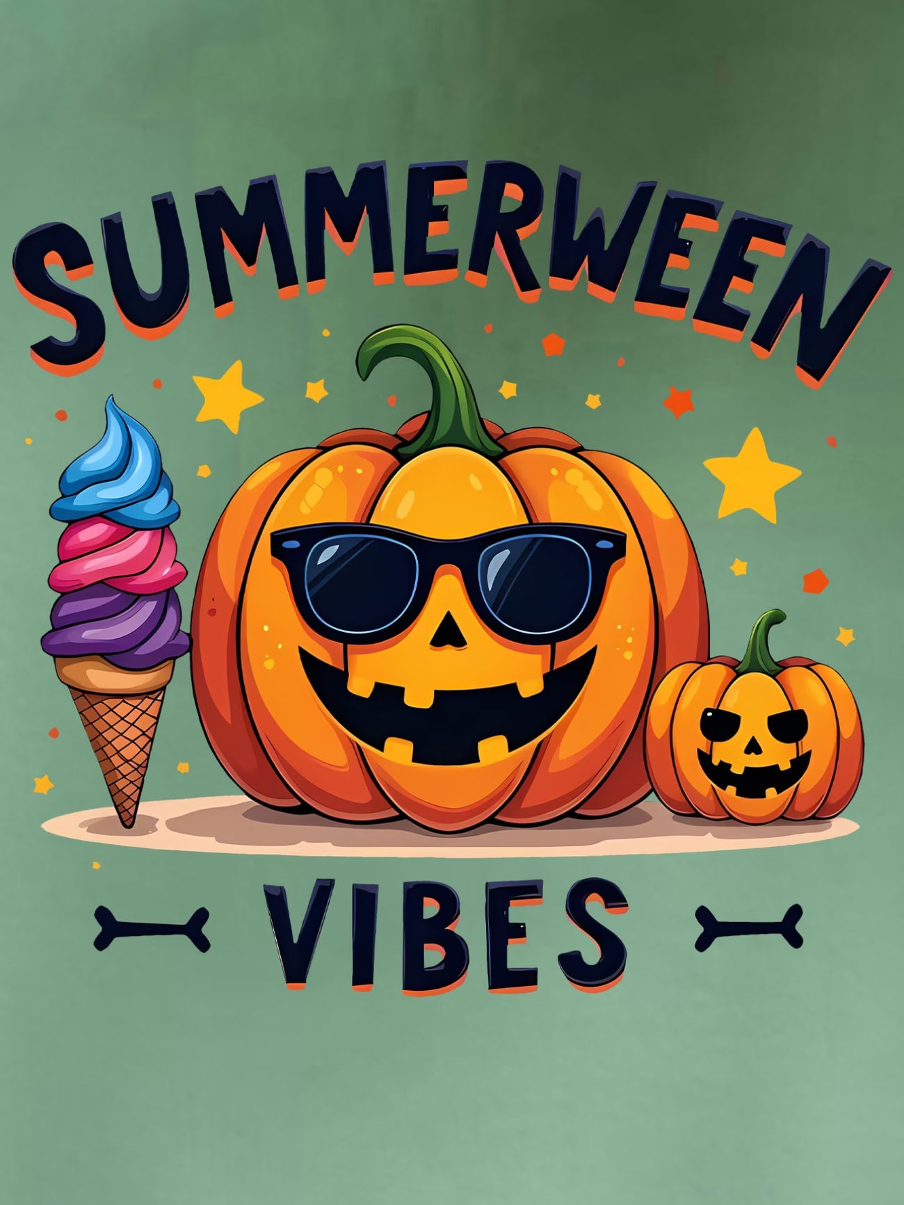 Plus Size Halloween Hooded Sweatshirt Set — Cool Pumpkin in Sunglasses Triple Back Print