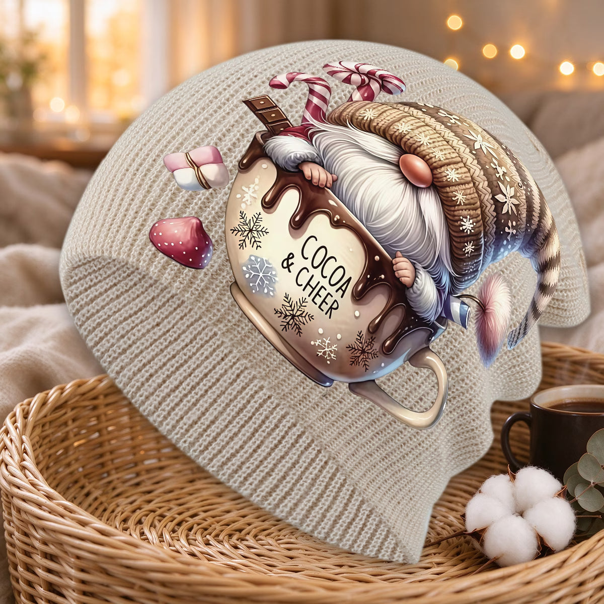 Christmas Cocoa Gnome Print Unisex Beanie