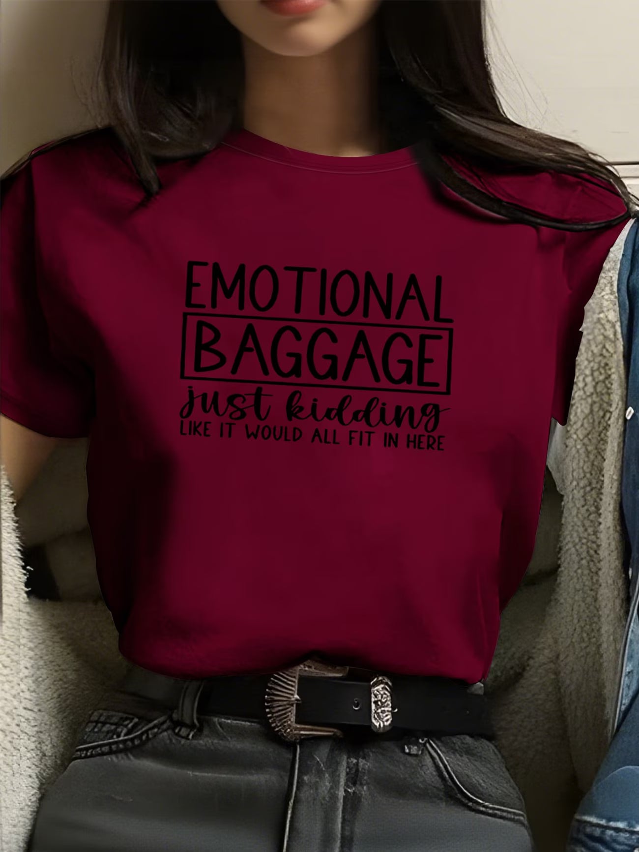 Emotional Baggage Graphic Print Casual Top