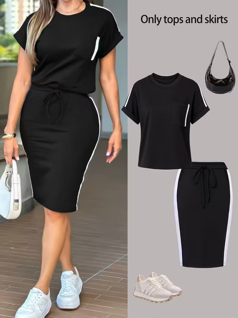 Shoulder T-Shirt Paired with a Chic Bodycon Skirt Set