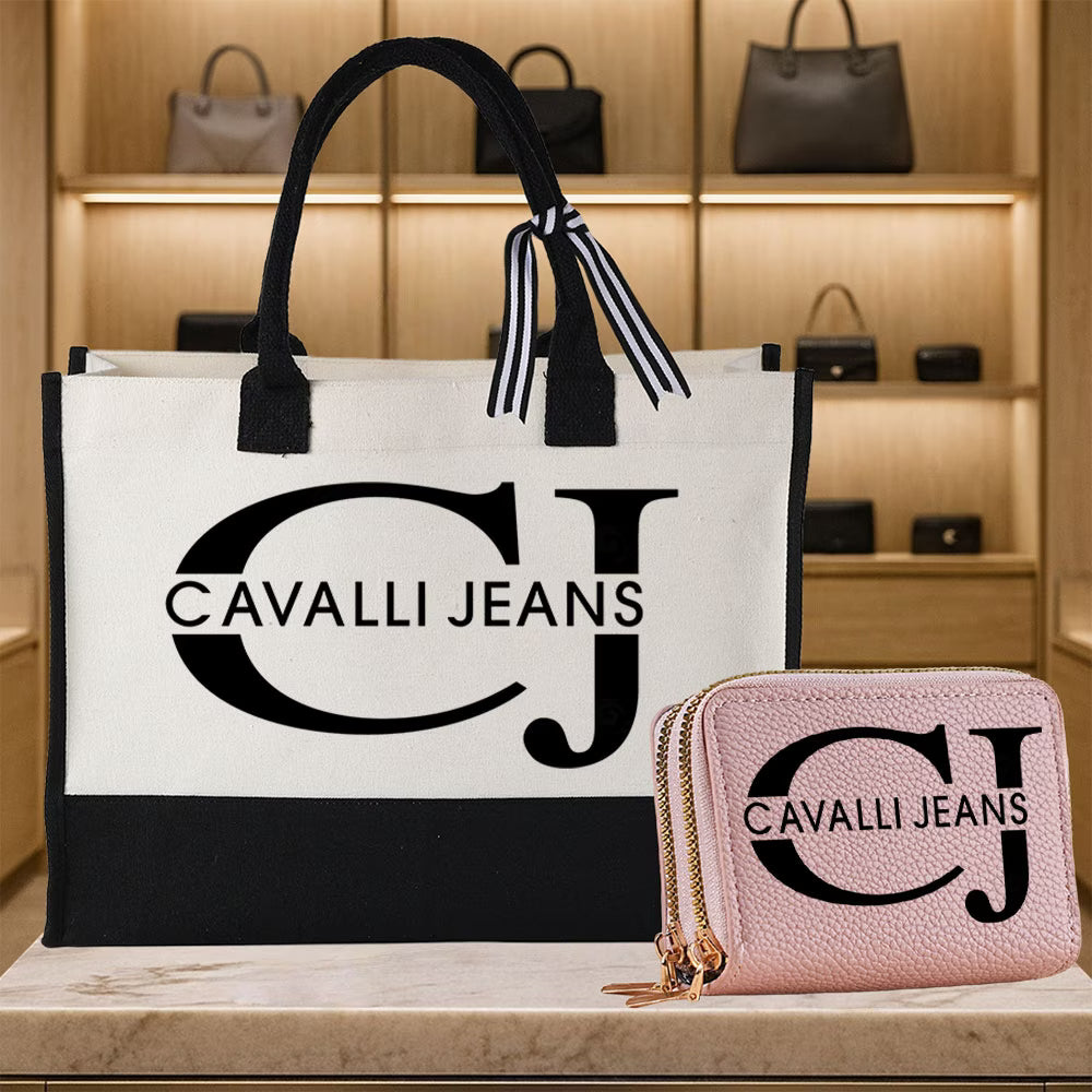 Brand Toter Bag & Short Zipper Wallet Set