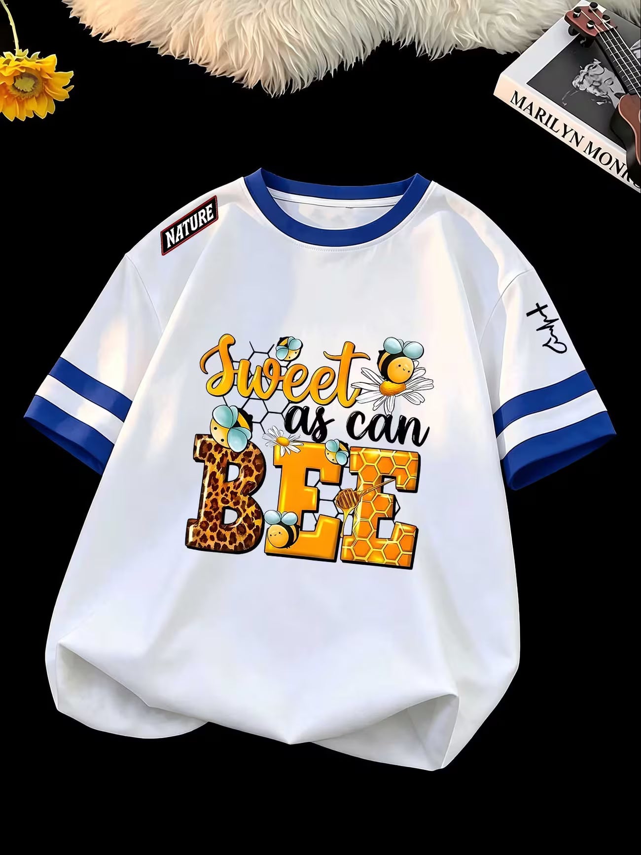 Sweet As Can Bee Colour-Block Honeycomb & Leopard Print T-Shirt