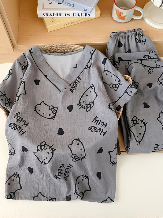 Women's Cloud Sweet Cute Pajama Set – Short Sleeve & Long Pants