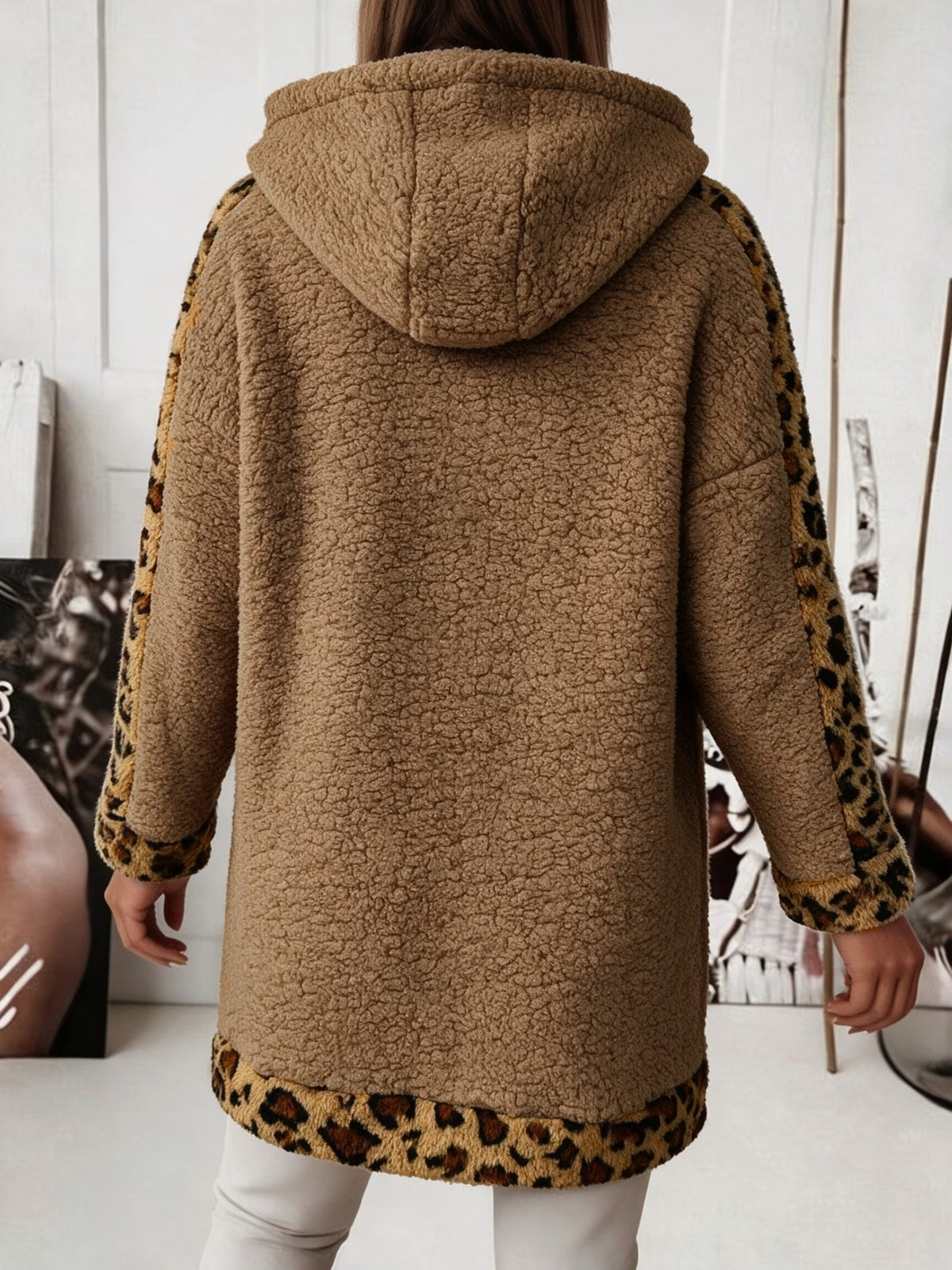 Women's Tartan & Leopard Patchwork Hooded Jacket