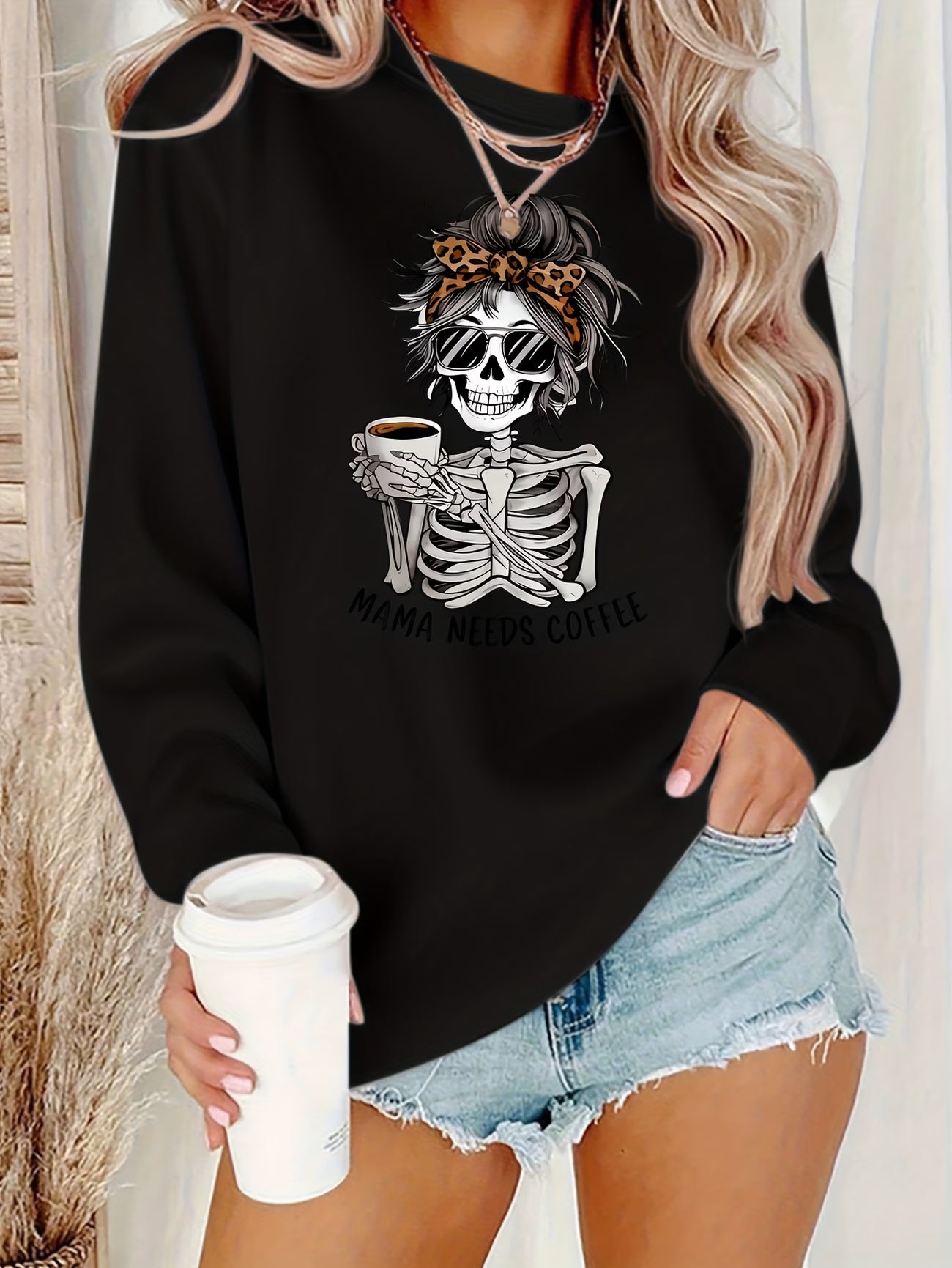 Women's Skull Print Long-Sleeve Tee
