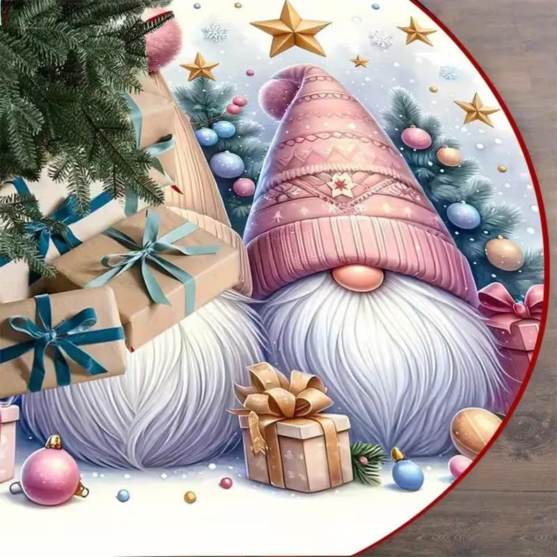 Christmas Tree Skirt Set of 2 | Festive Gnome Design | 60cm & 90cm Durable Polyester Holiday Decoration