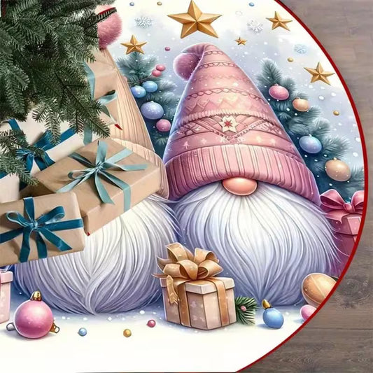 Christmas Tree Skirt Set of 2 | Festive Gnome Design | 60cm & 90cm Durable Polyester Holiday Decoration