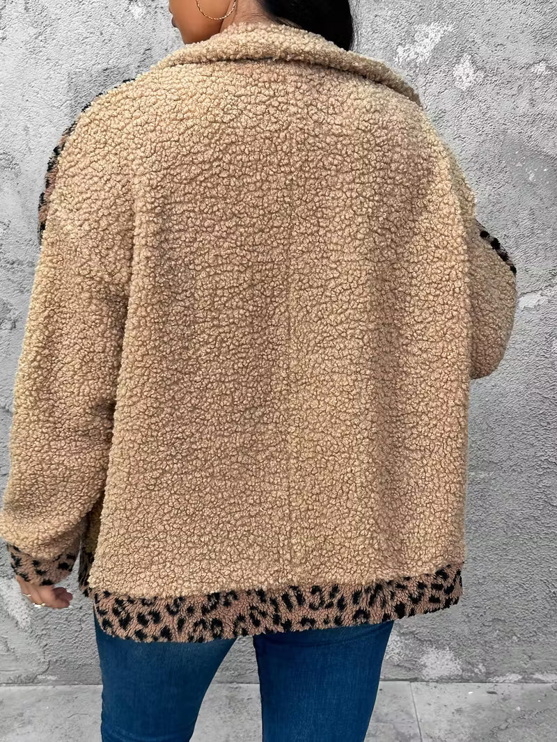 Plus Size Leopard Print Long Sleeve Cardigan