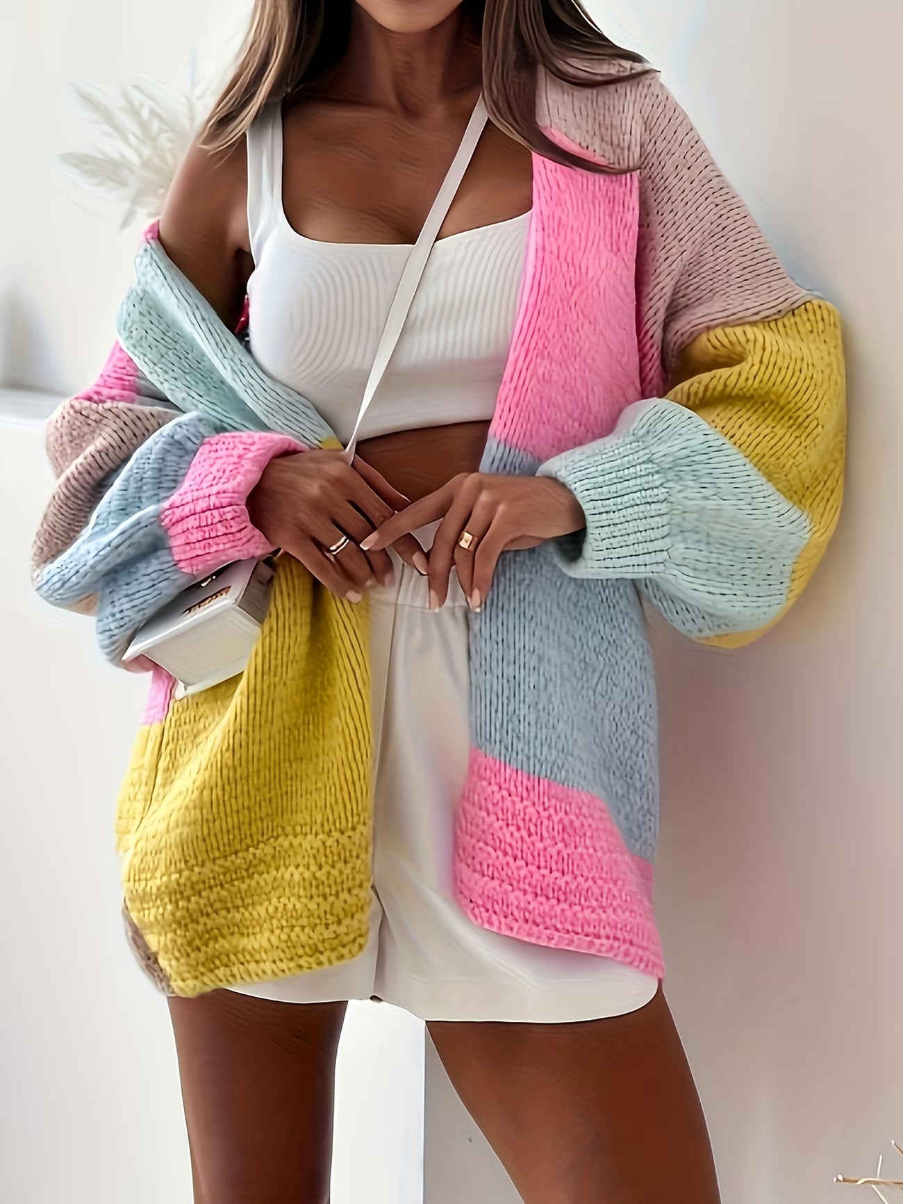 Women's Casual Cardigan – Color Block Sweater Coat