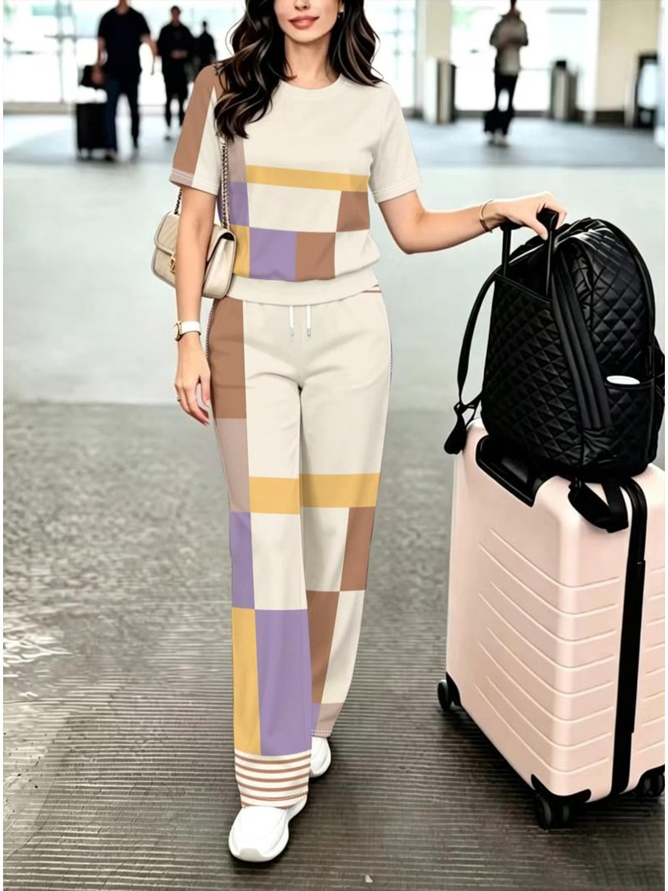 Geometric Abstract Print Women's Pants Set