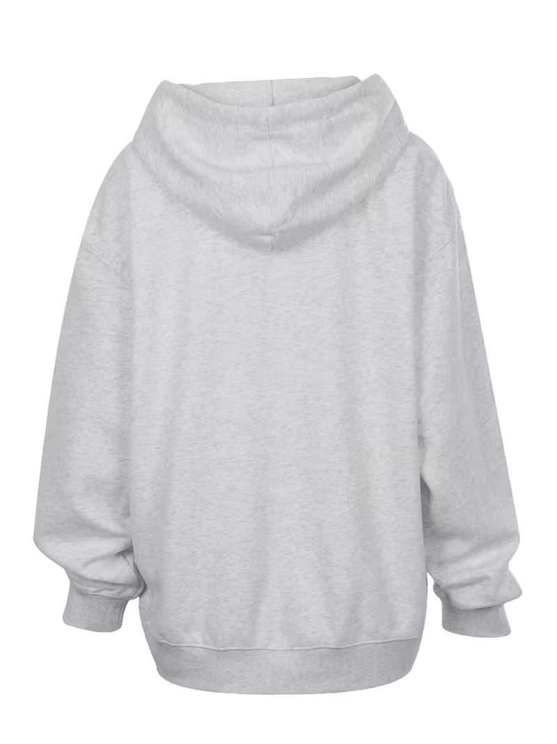Women's Oversized Heart Print Hooded Sweatshirt