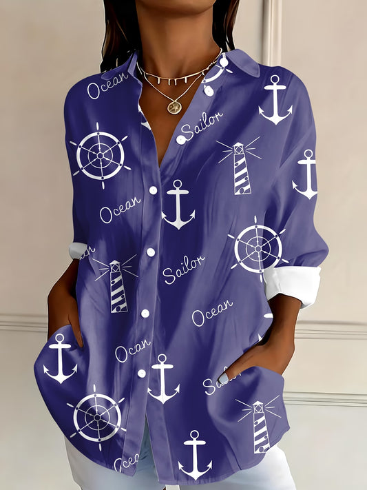 Sailor Anchor Letter Print Shirt