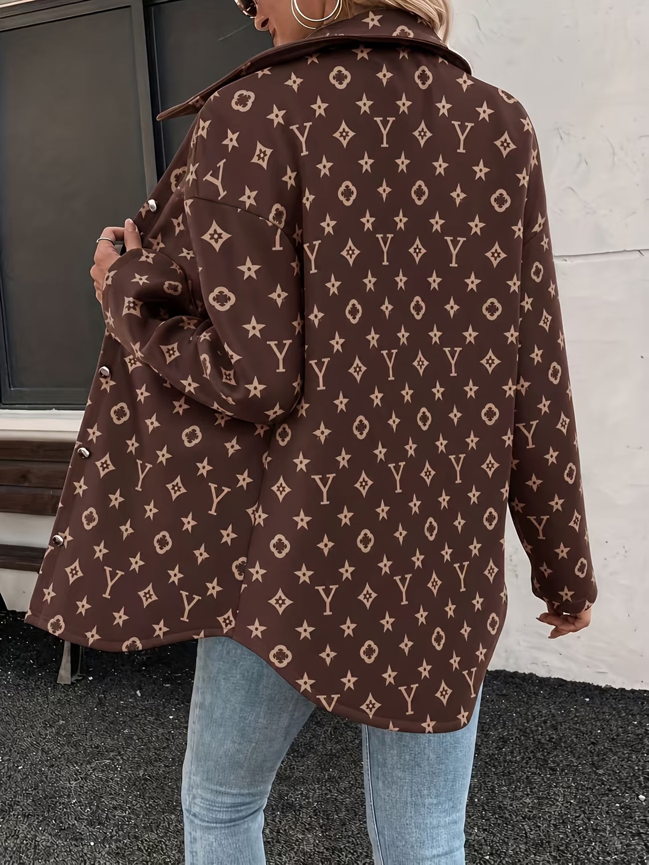 Women's Elegant Printed Lined Coat – Autumn/Winter Outerwear