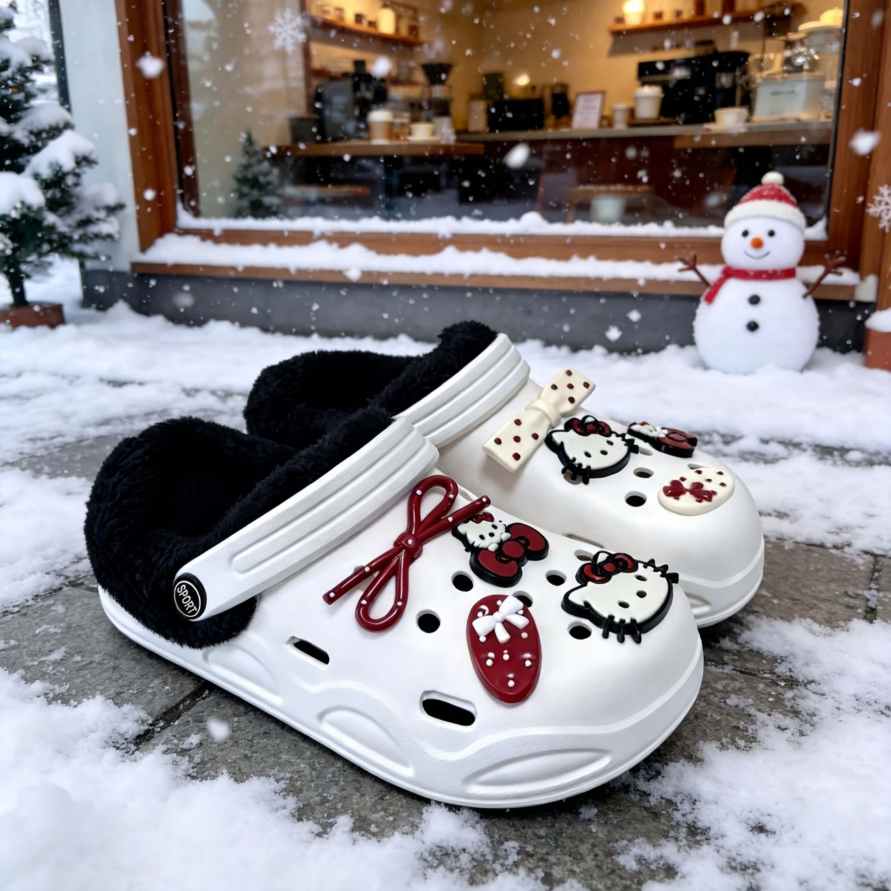 Hello Kitty Plush-Lined DIY Clogs – Non-Slip, Indoor/Outdoor Winter Slippers for Students & Daily Wear