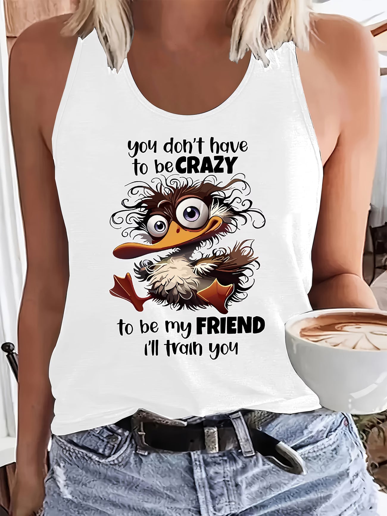 Fun Cartoon Duck Print Sleeveless Vest | Casual Trendy Top