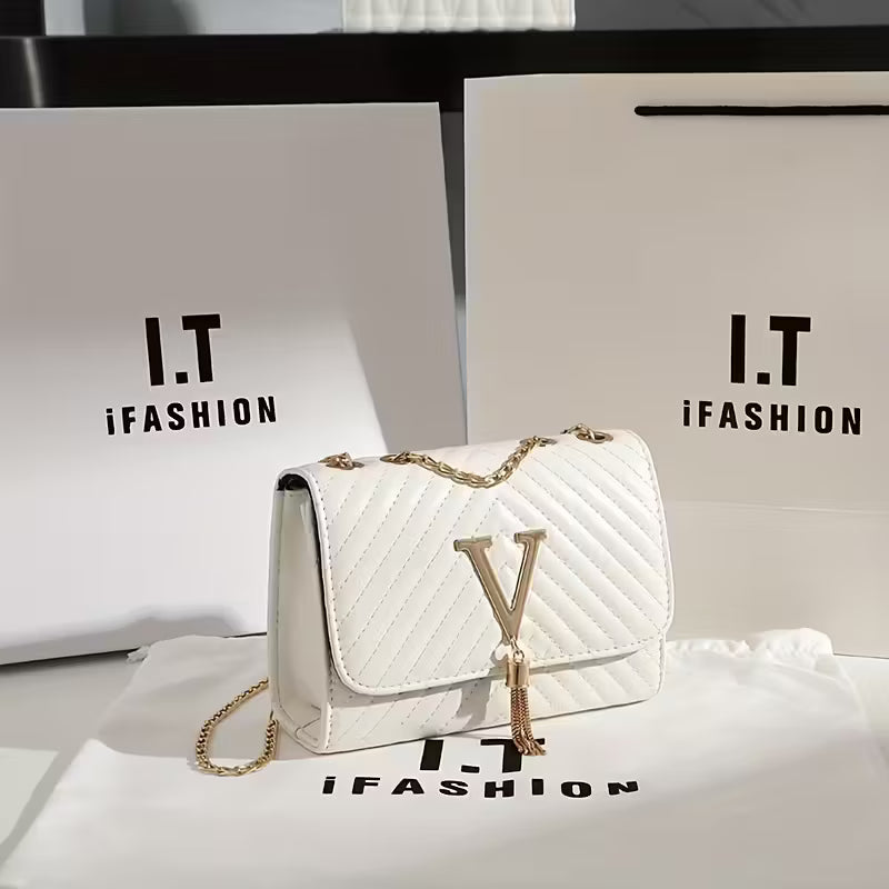 Women's Synthetic Leather Interlocking Link Crossbody Handbag