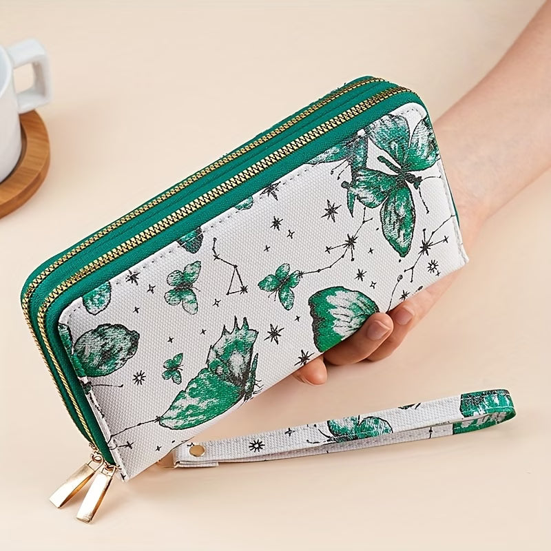 Women's butterfly Long Double-Zipper Phone Wallet – Korean Style Large Capacity Clutch