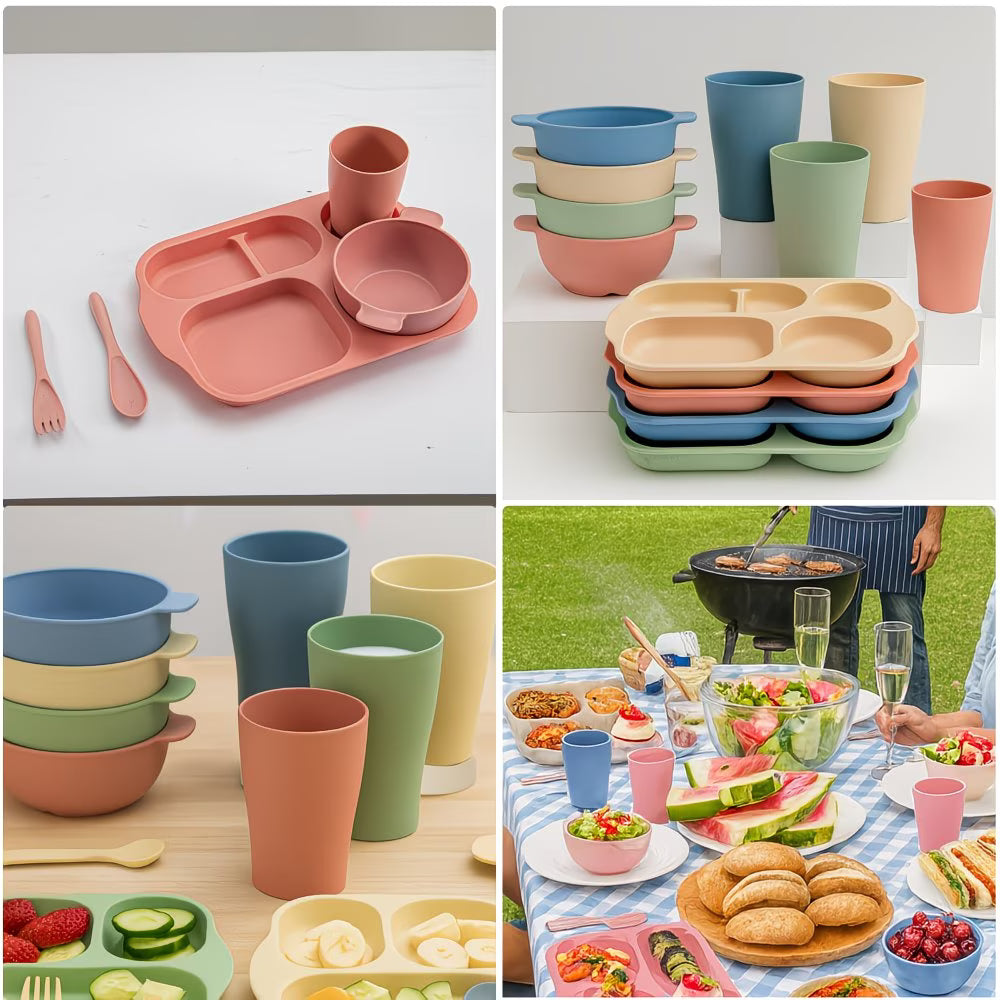24-Piece Plastic Dinner Set for 4 – Plates, Bowls, Cups & Cutlery