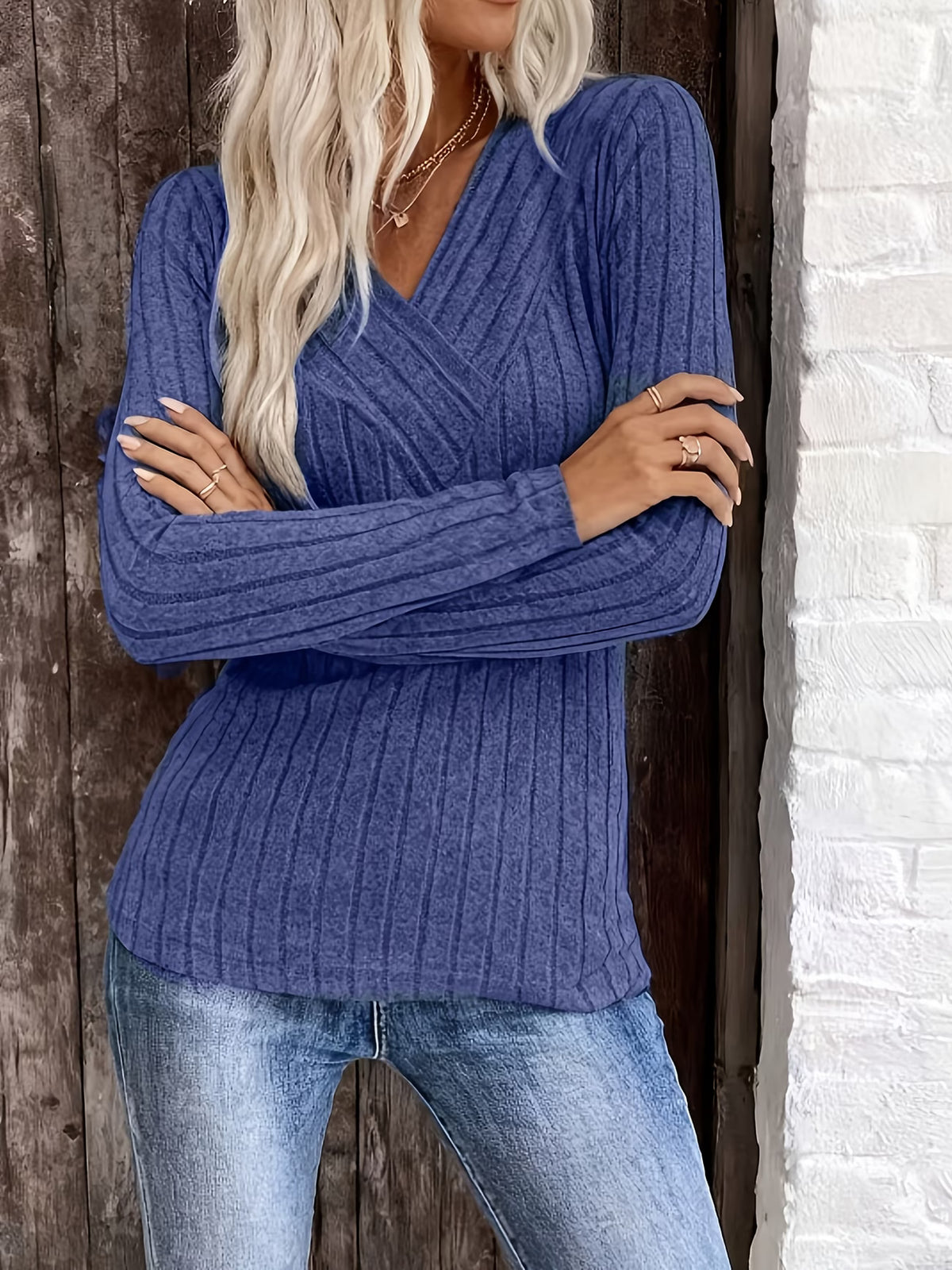 V-Neck Cross-Rib Base Layer Top