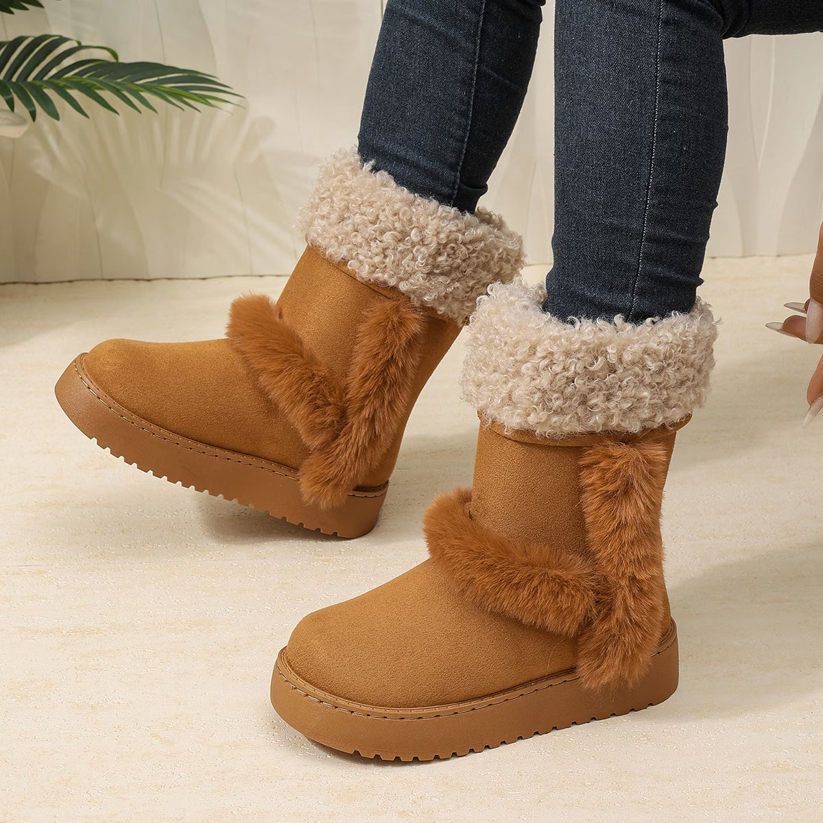 Women's Mid-Calf Fuzzy Cuff Boots