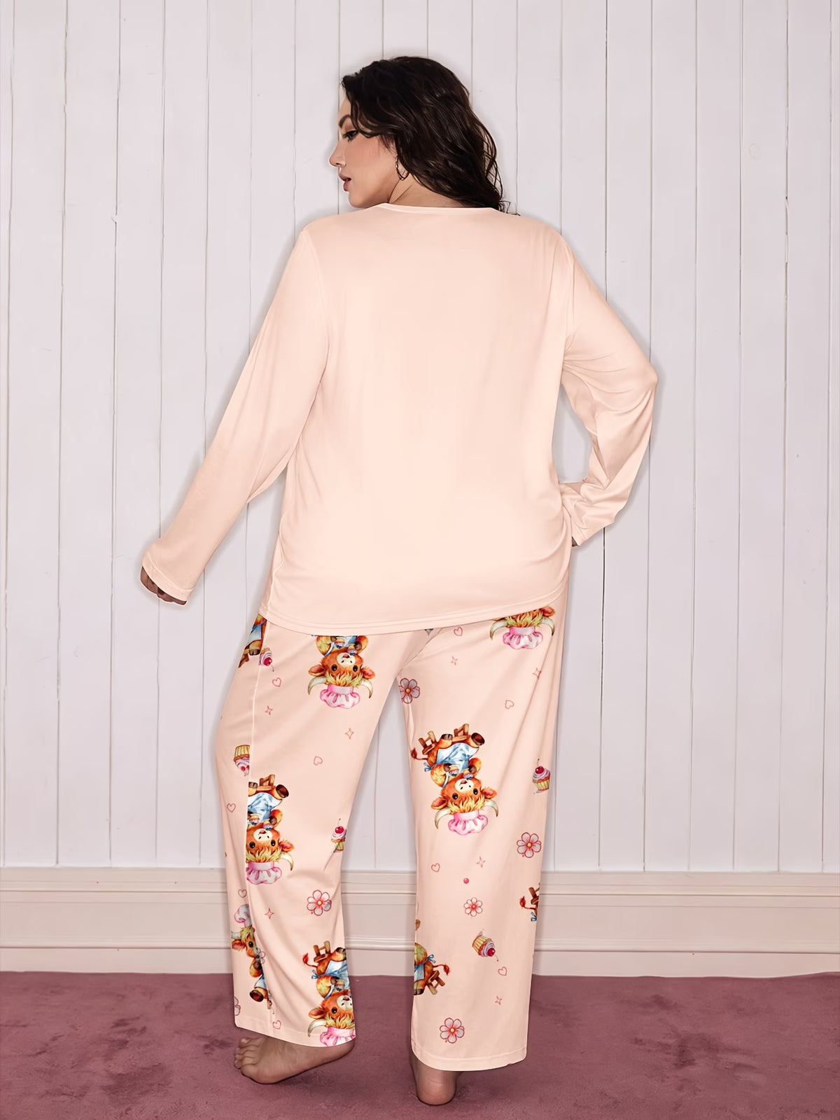 Women's Plus Size Highland Cow Print Pyjama Set