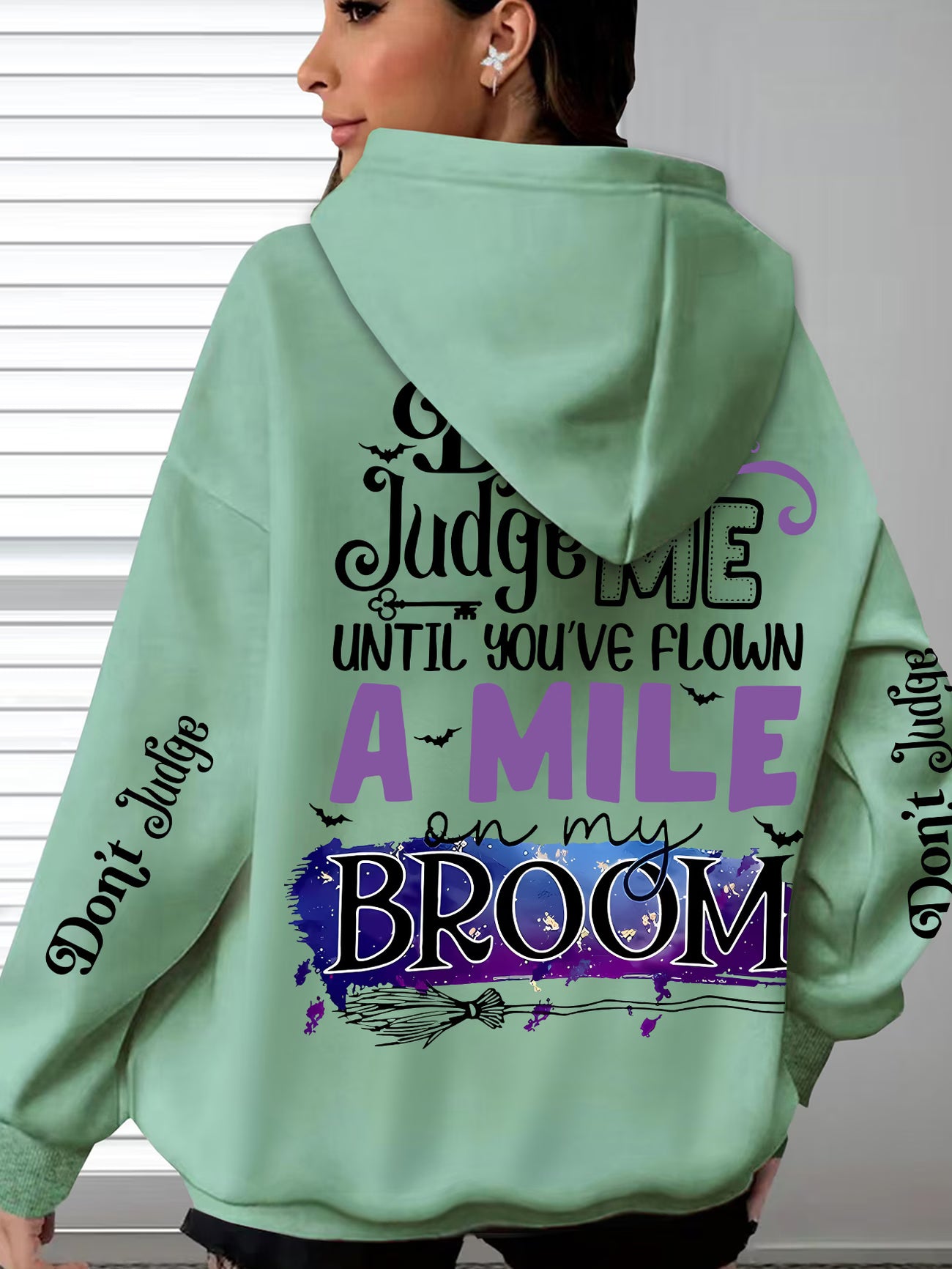 Women's Witchy Hooded Sweatshirt – Pastel Pink Witch Quotes & Broomstick Design