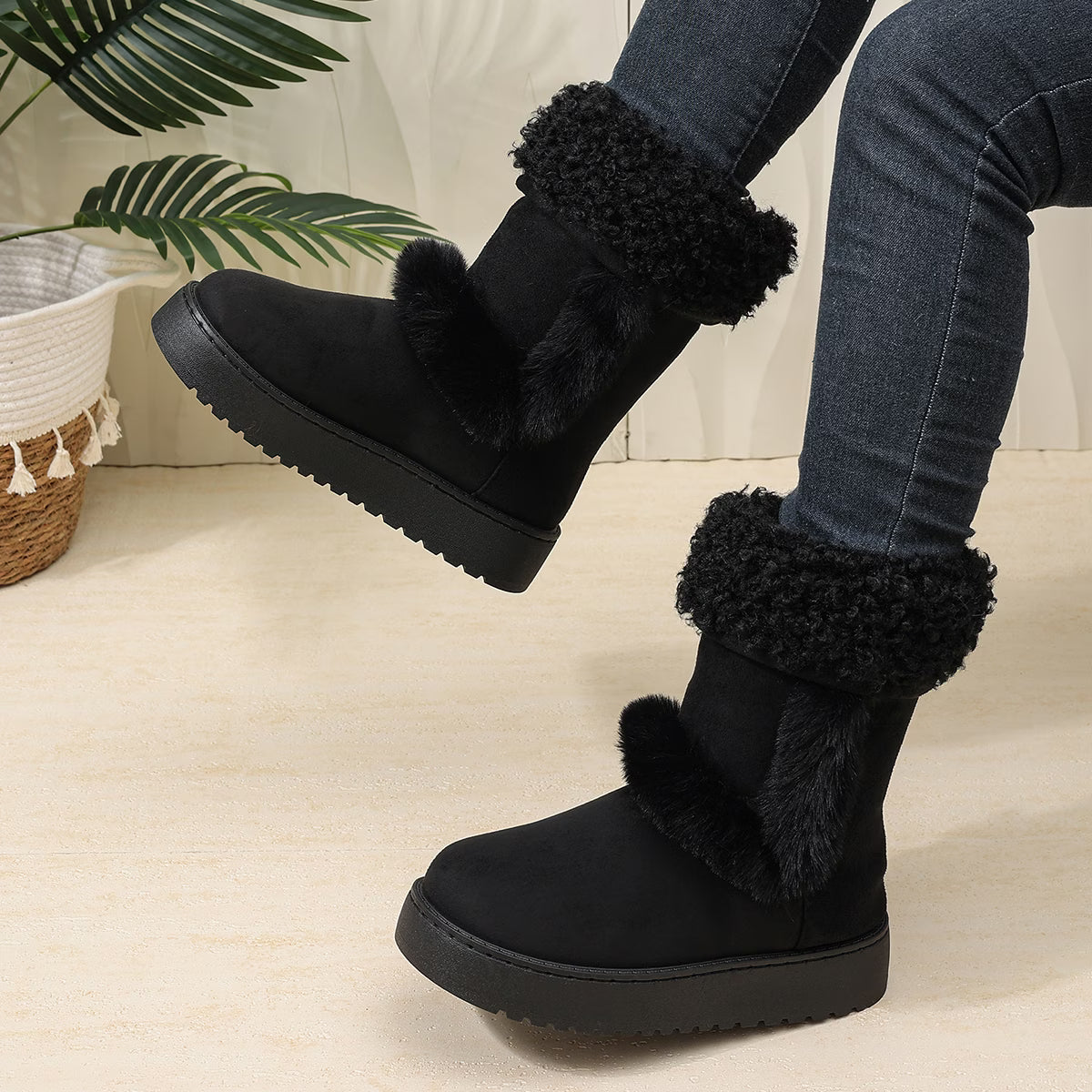 Women's Mid-Calf Fuzzy Cuff Boots