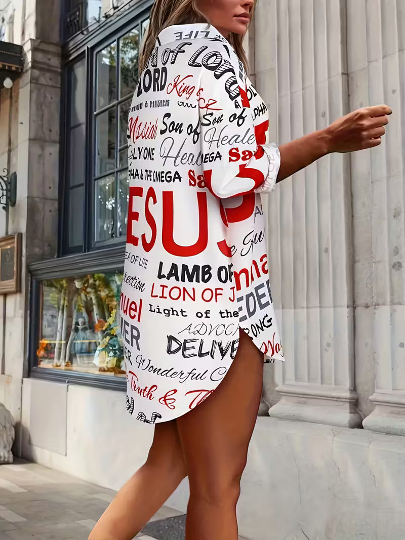Long-Sleeve Women'S Shirt with Letter Print