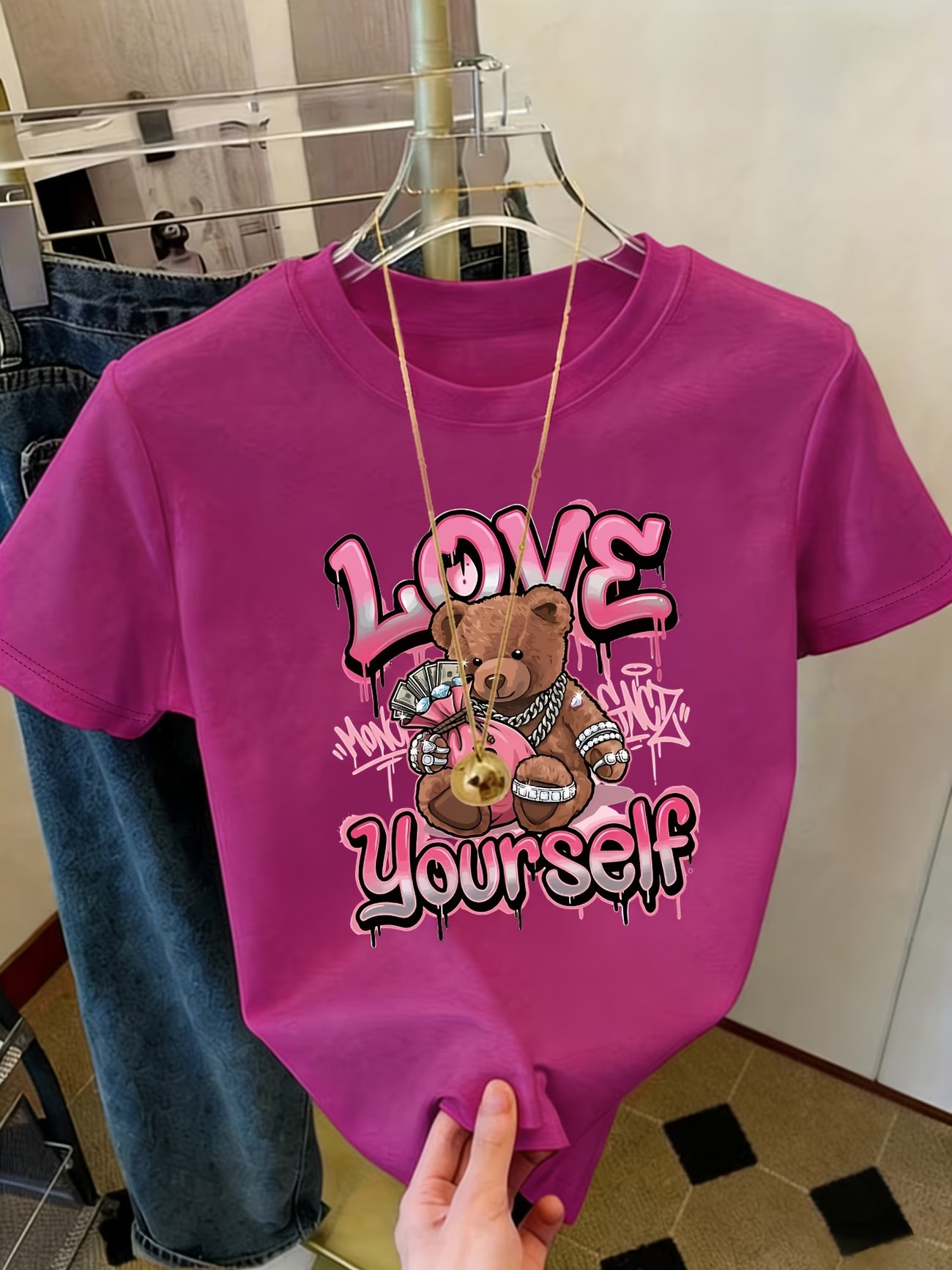 LOVE Letter & Money Bear Print Women's T-Shirt