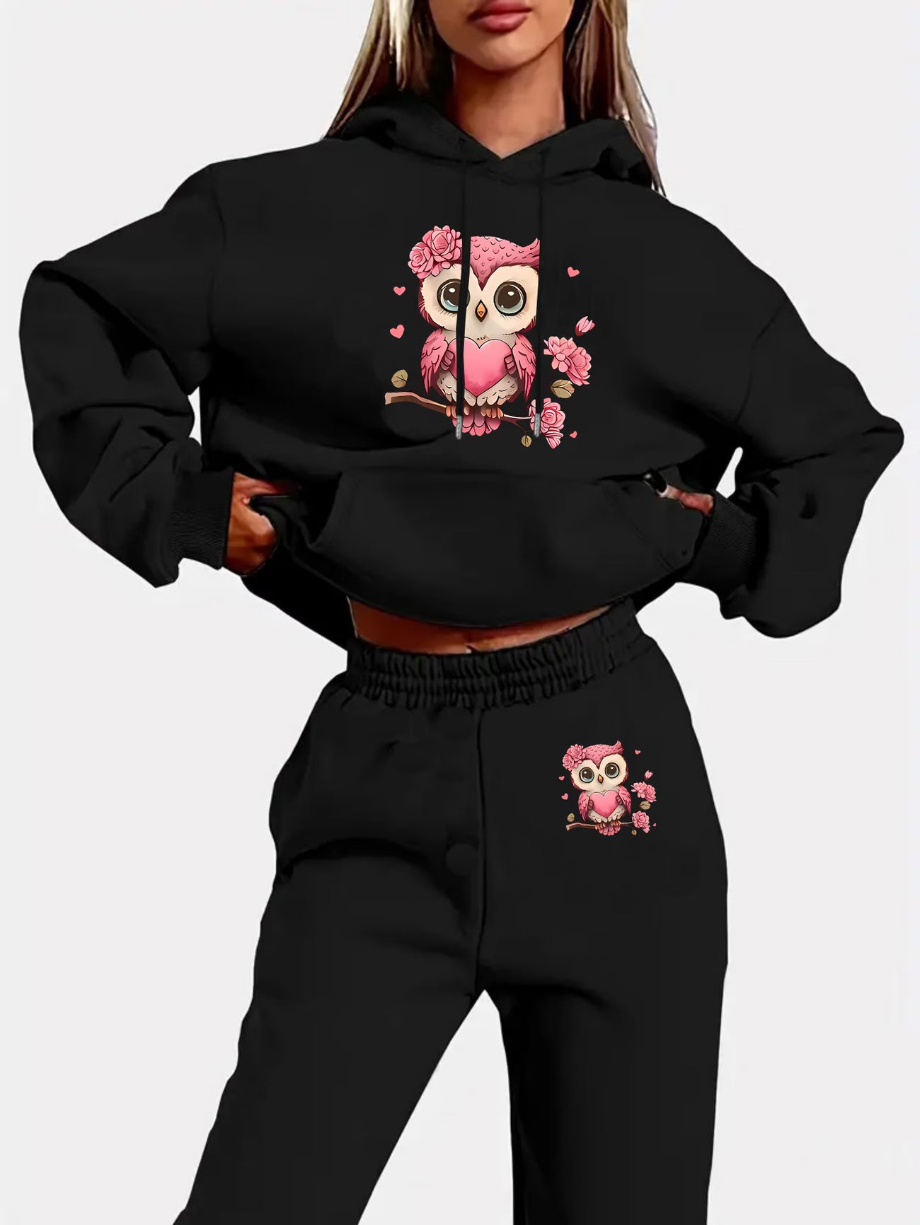Women's Cozy  Hoodie & Sweatpants Set – Owl Design