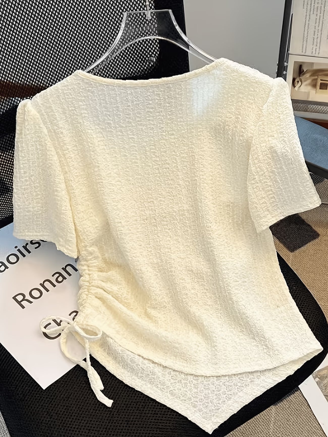 Women's White Sequin Patchwork T-Shirt — Short Sleeve Stretch Embellished Top
