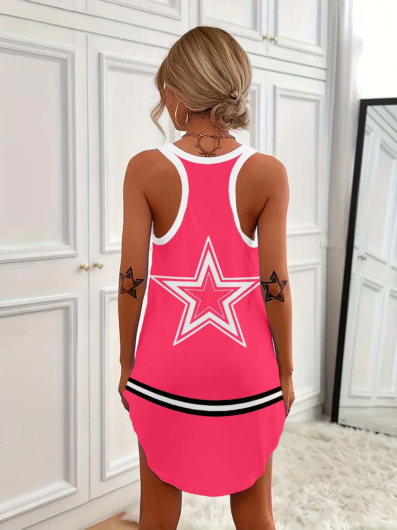 Number & Letter Print Leopard Vest Dress – Hi-Low Hem