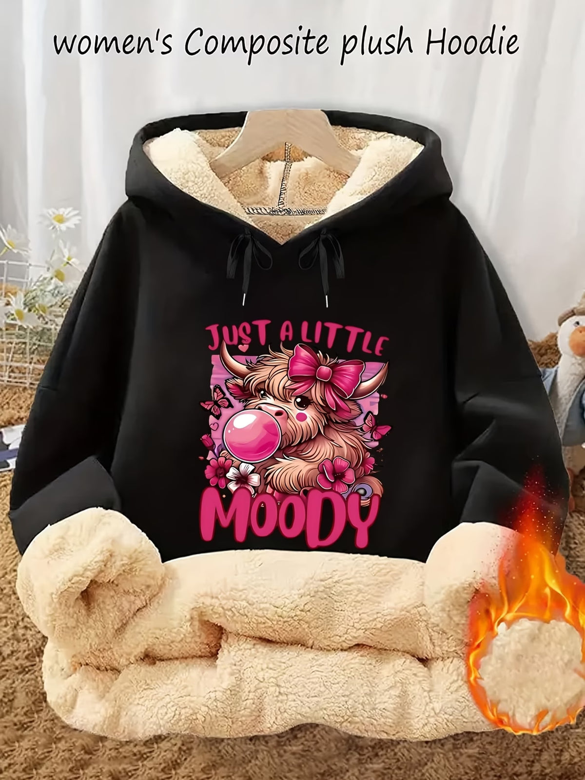 Women's Highland Cow & Bow Fleece-Lined Hoodie