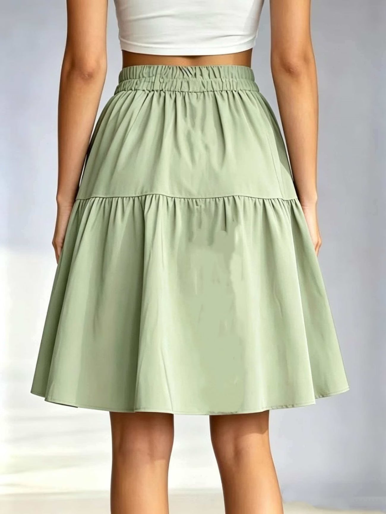 Matcha Green High-Waist A-Line Flared Skirt