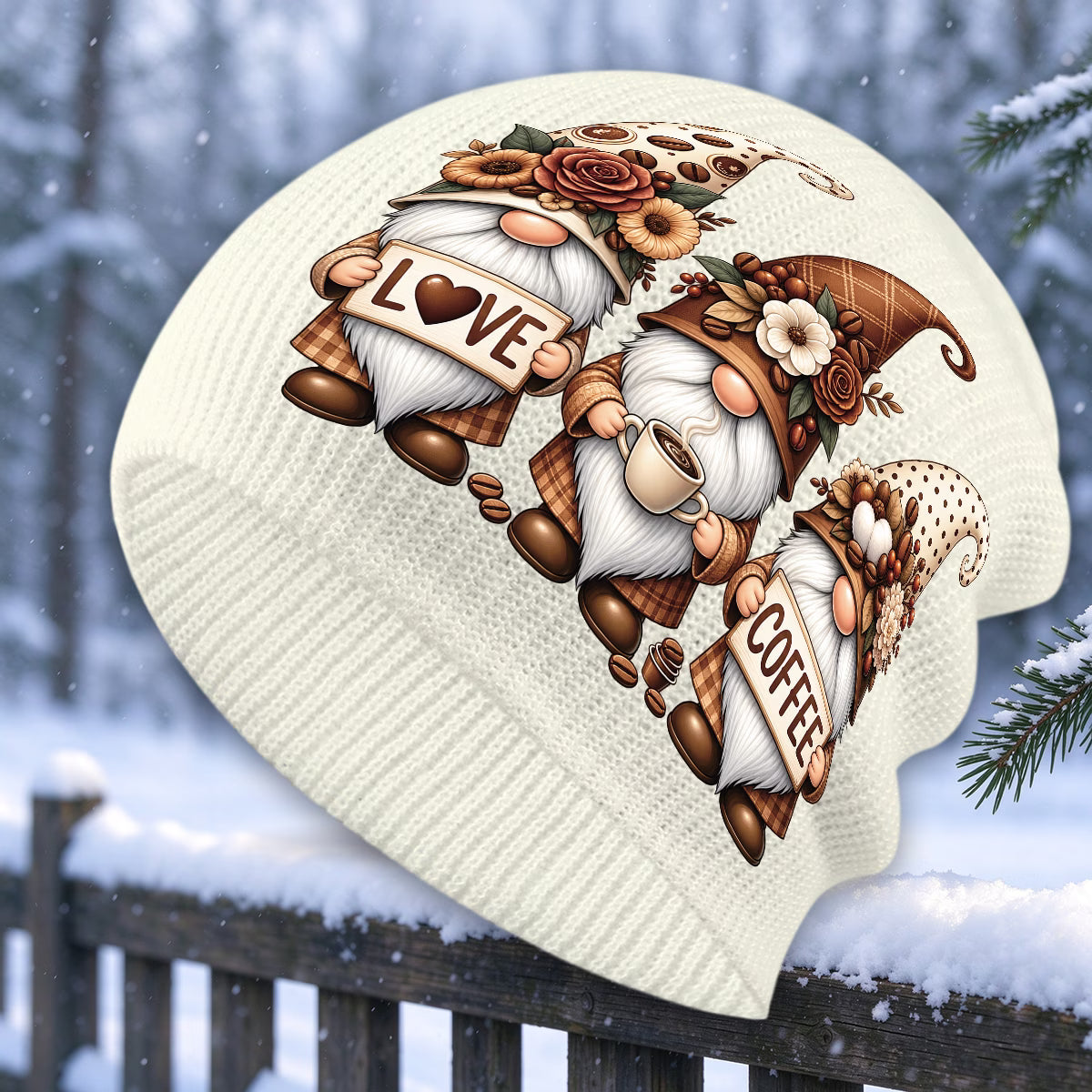 Coffee-Themed Gnome Print Unisex Winter Beanie