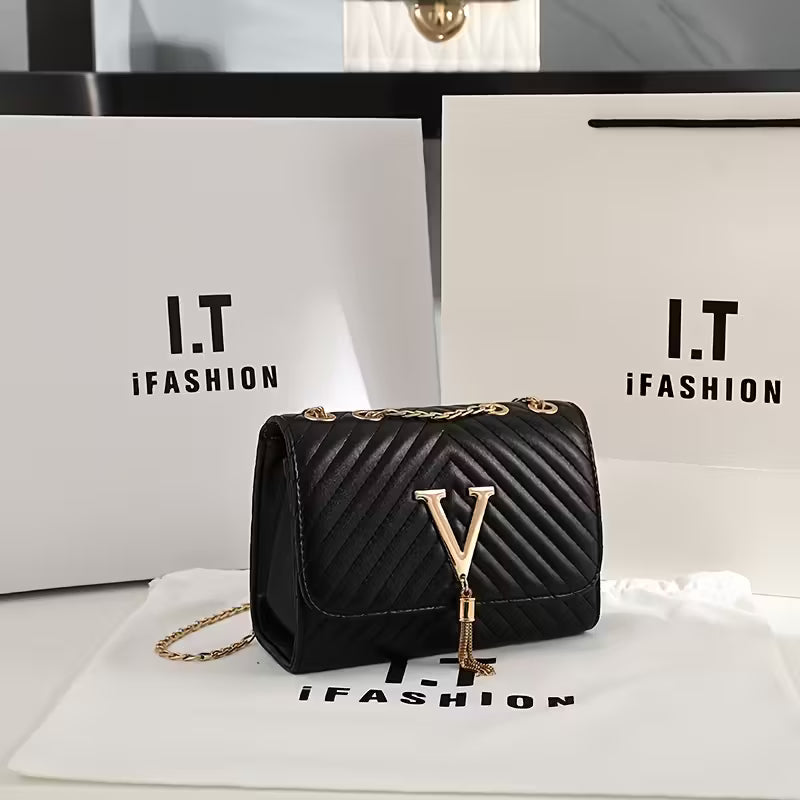 Women's Synthetic Leather Interlocking Link Crossbody Handbag