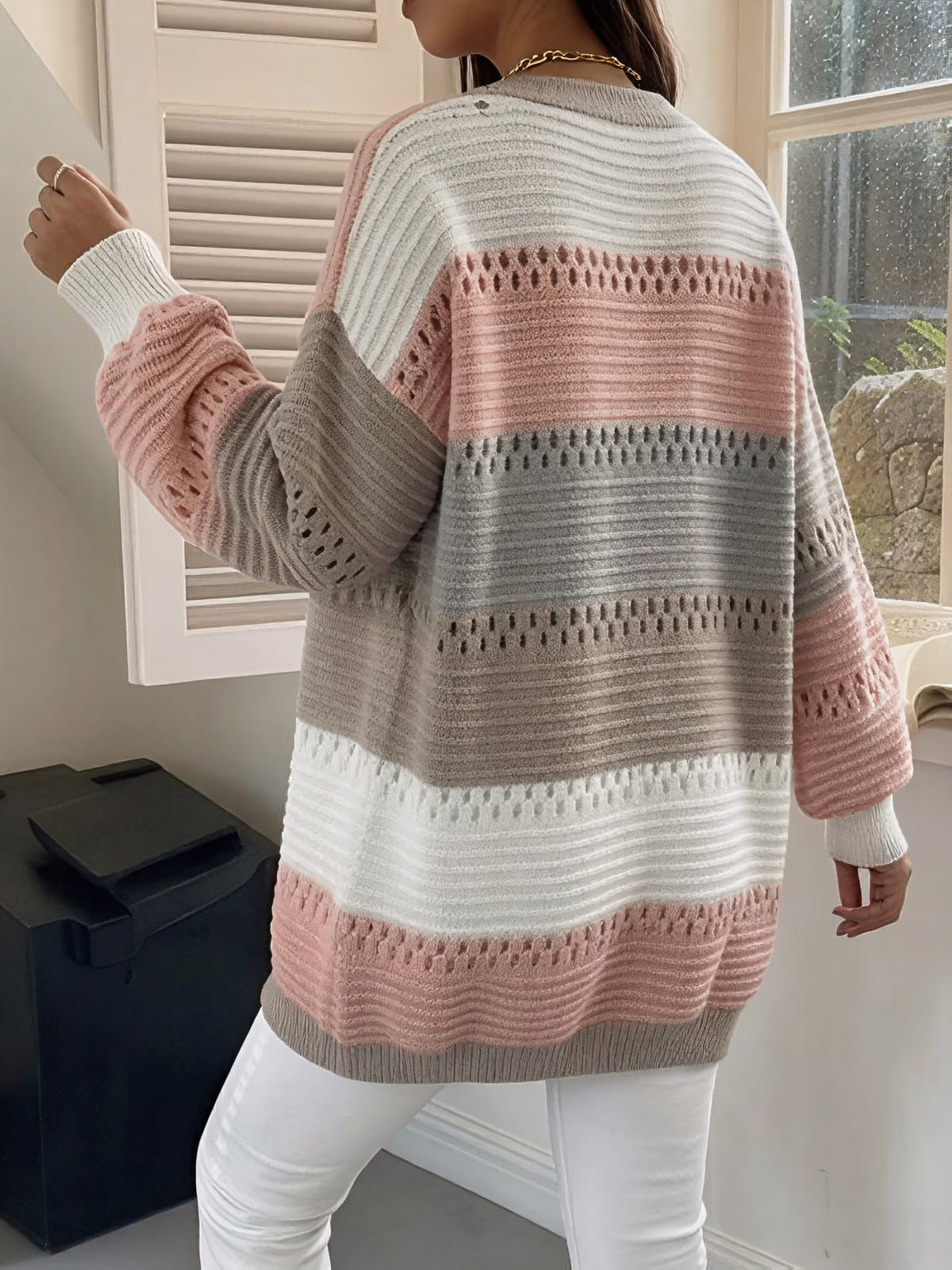 Ezwear Solid Colour Off-Shoulder Cardigan