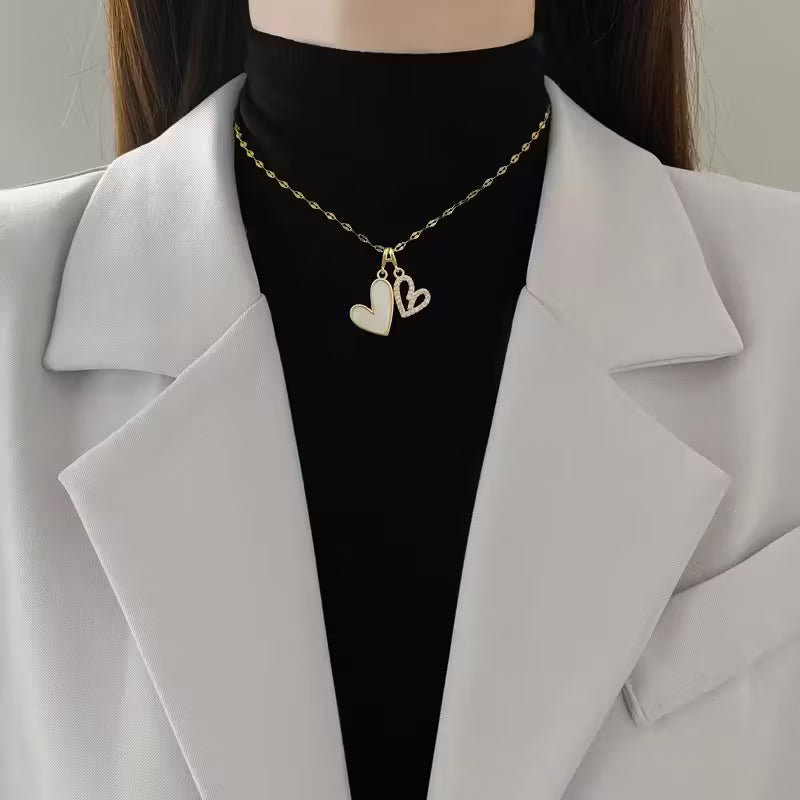 Elegant Double Heart Necklace with Sparkling Accents