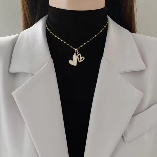 Elegant Double Heart Necklace with Sparkling Accents