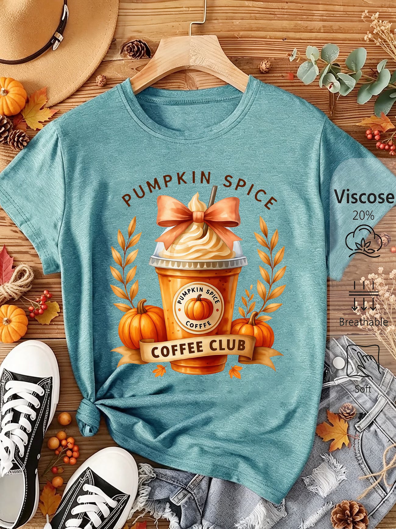 Pumpkin Spice Coffee Club Bow Print T-Shirt