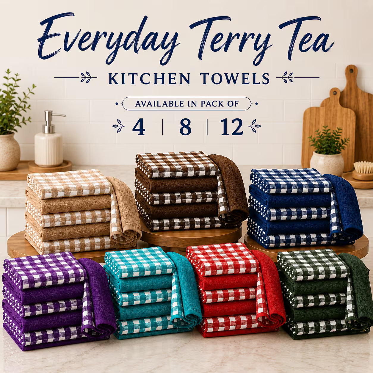 Everyday Kitchen Terry Tea Towels — Pack of 4 or 8