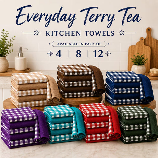 Everyday Kitchen Terry Tea Towels — Pack of 4 or 8