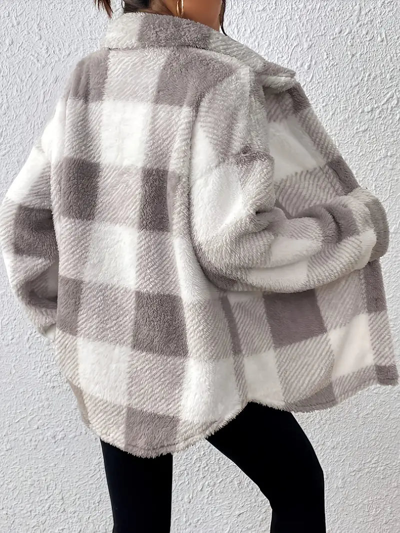 Women'S Elegant Plaid Fleece Jacket