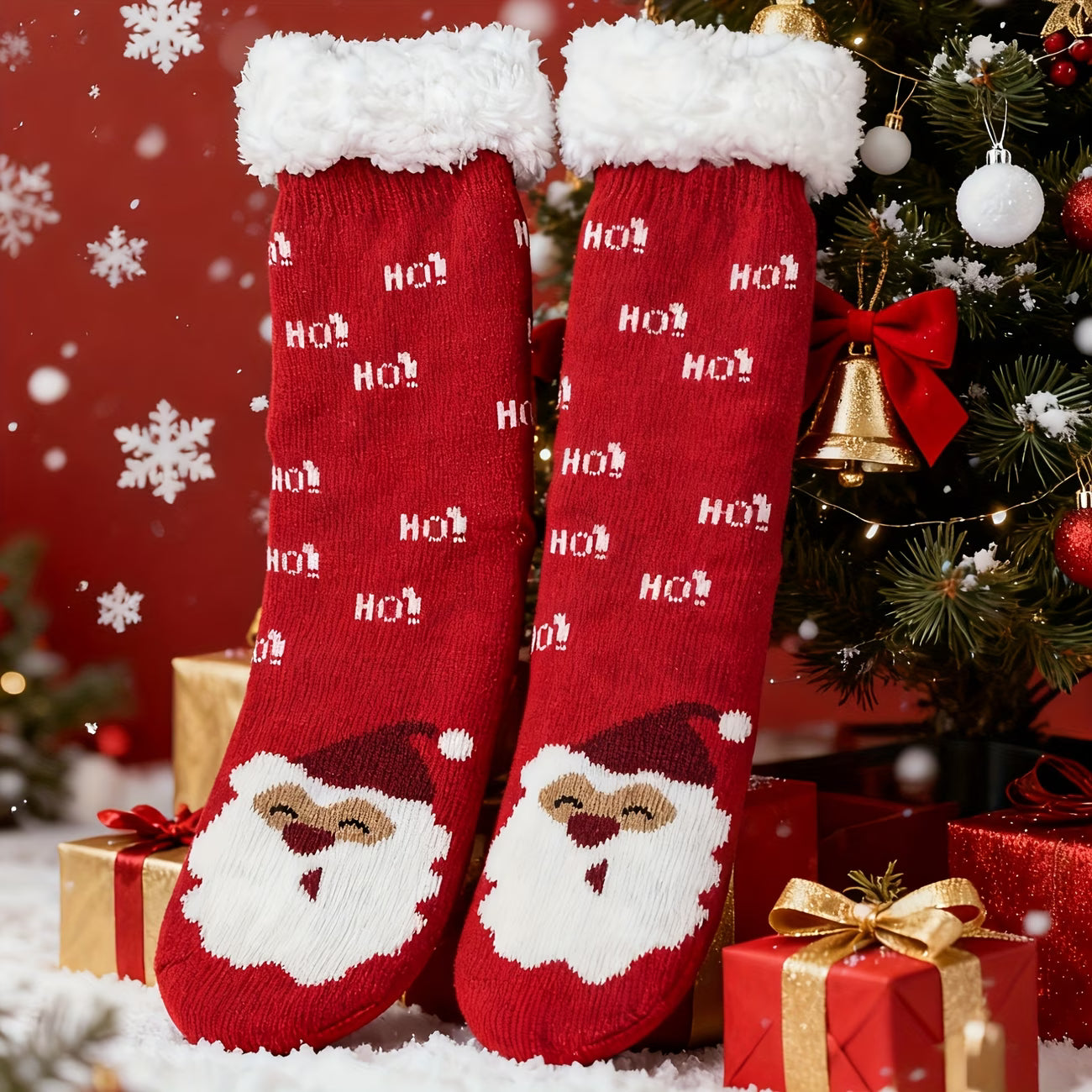 Christmas Plush-Lined Thermal Socks – Soft Mid-Calf Slipper Socks for Women