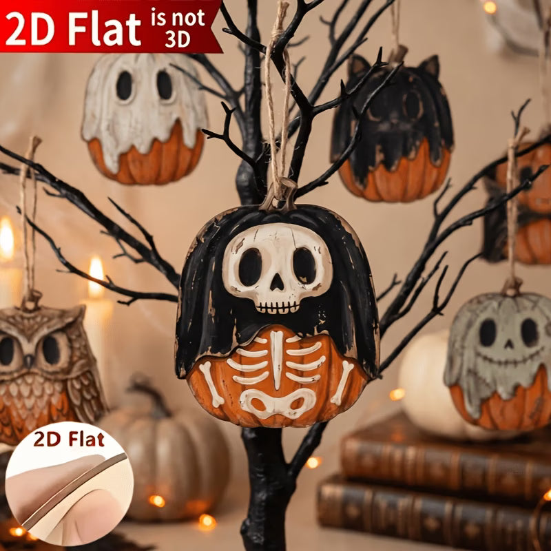 2D Flat Pumpkin-Shaped Wooden Hanging Ornaments – Retro Distressed Style (Set of 6)