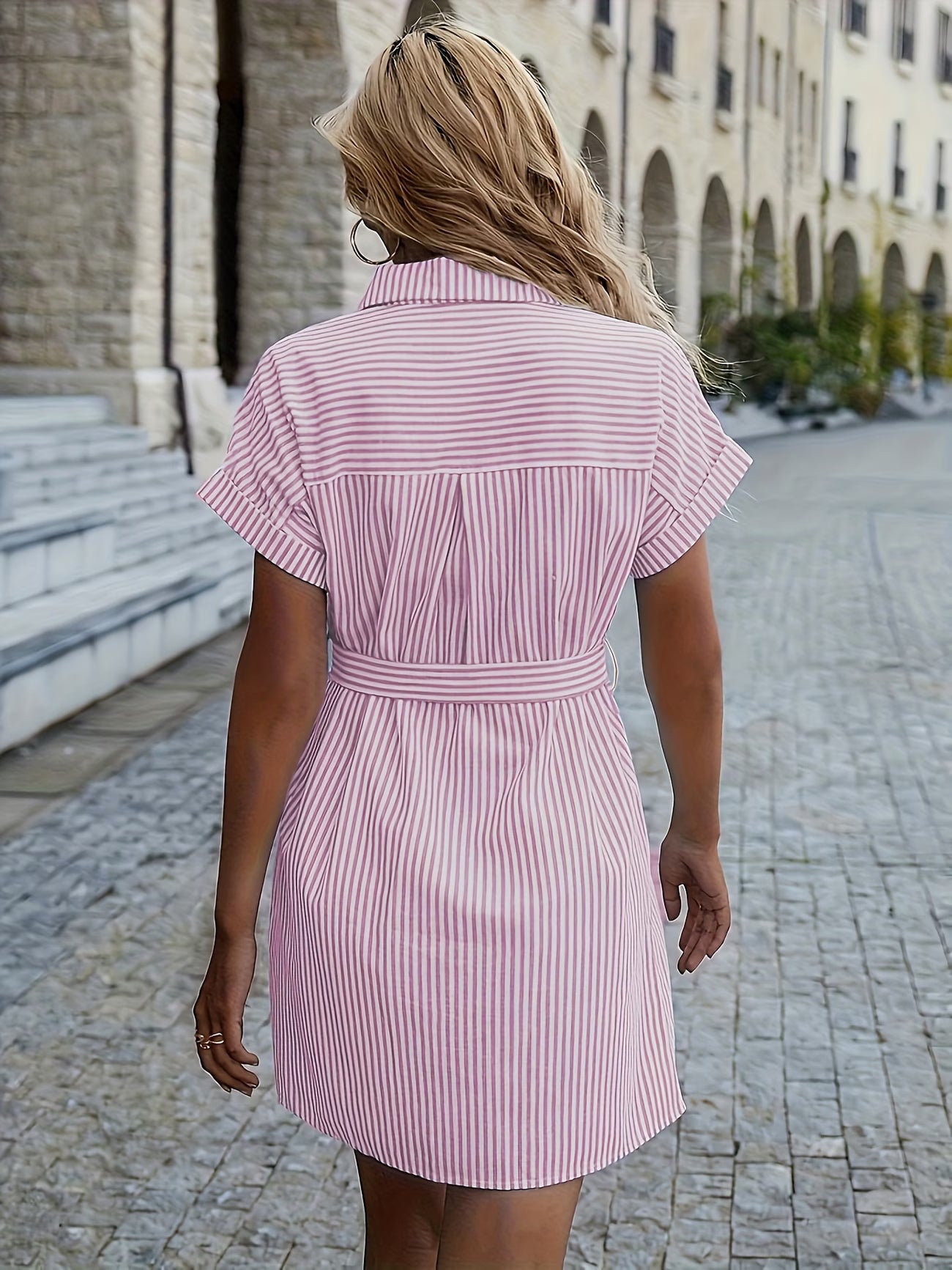 Printed Stripe Women's Shirt with Adjustable Waistband and Ties