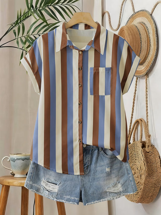 Striped Pocket Shirt — Short-Sleeve Button-Down