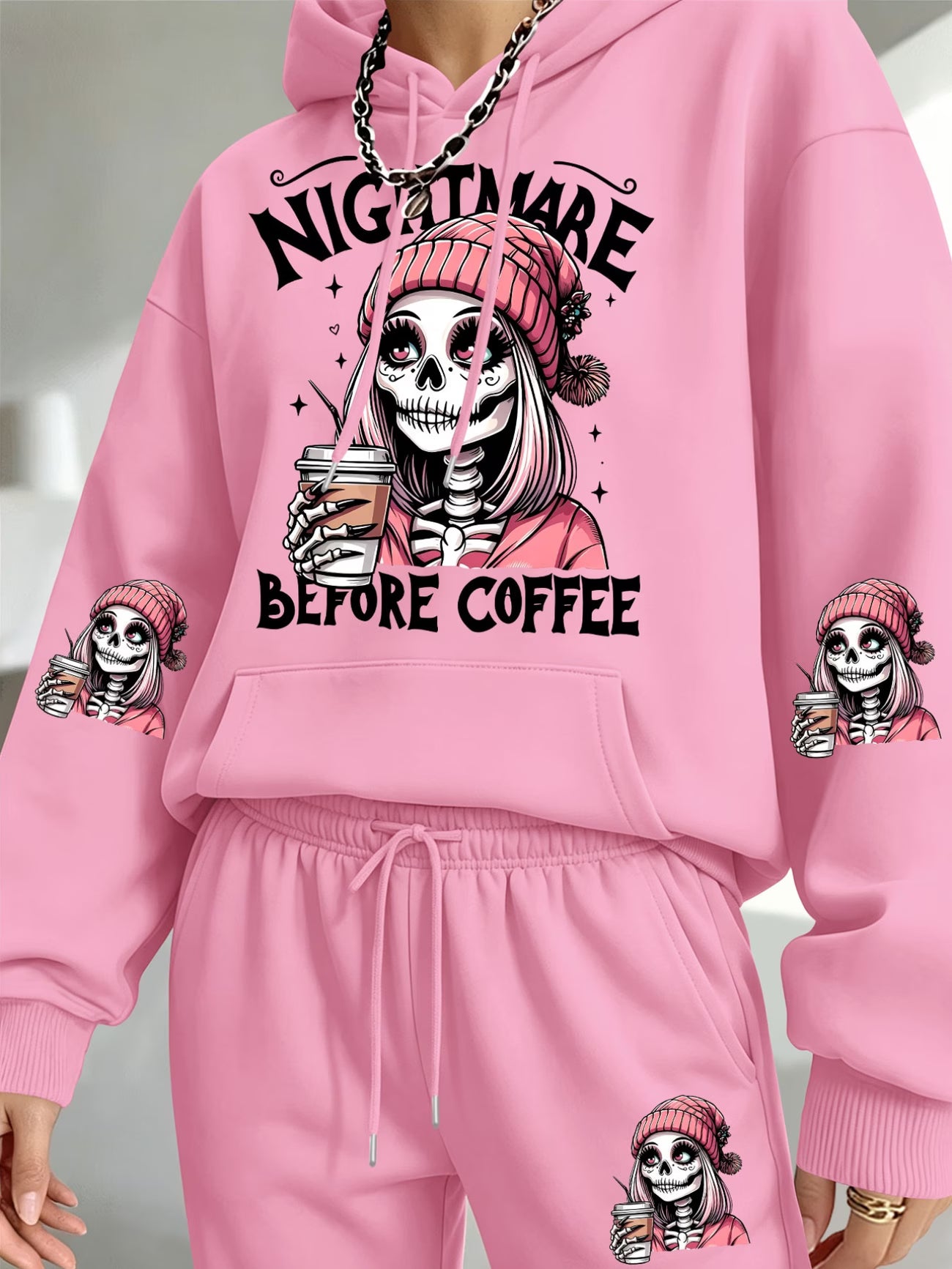 Nightmare Before Coffee Skull Hooded Sweatshirt & Joggers Set