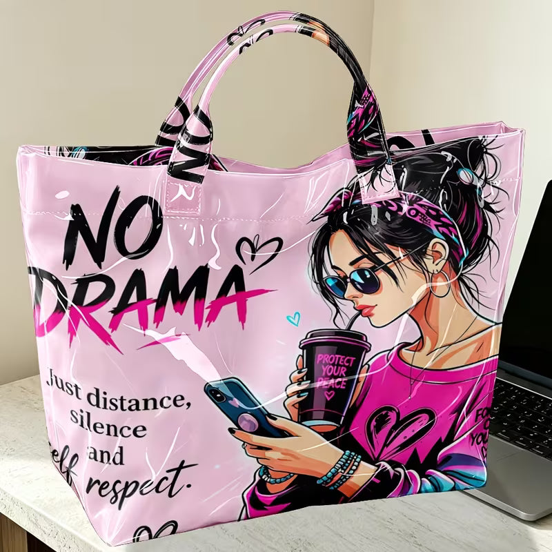 Glossy Retro Quote Handheld Tote Bag – Random Design