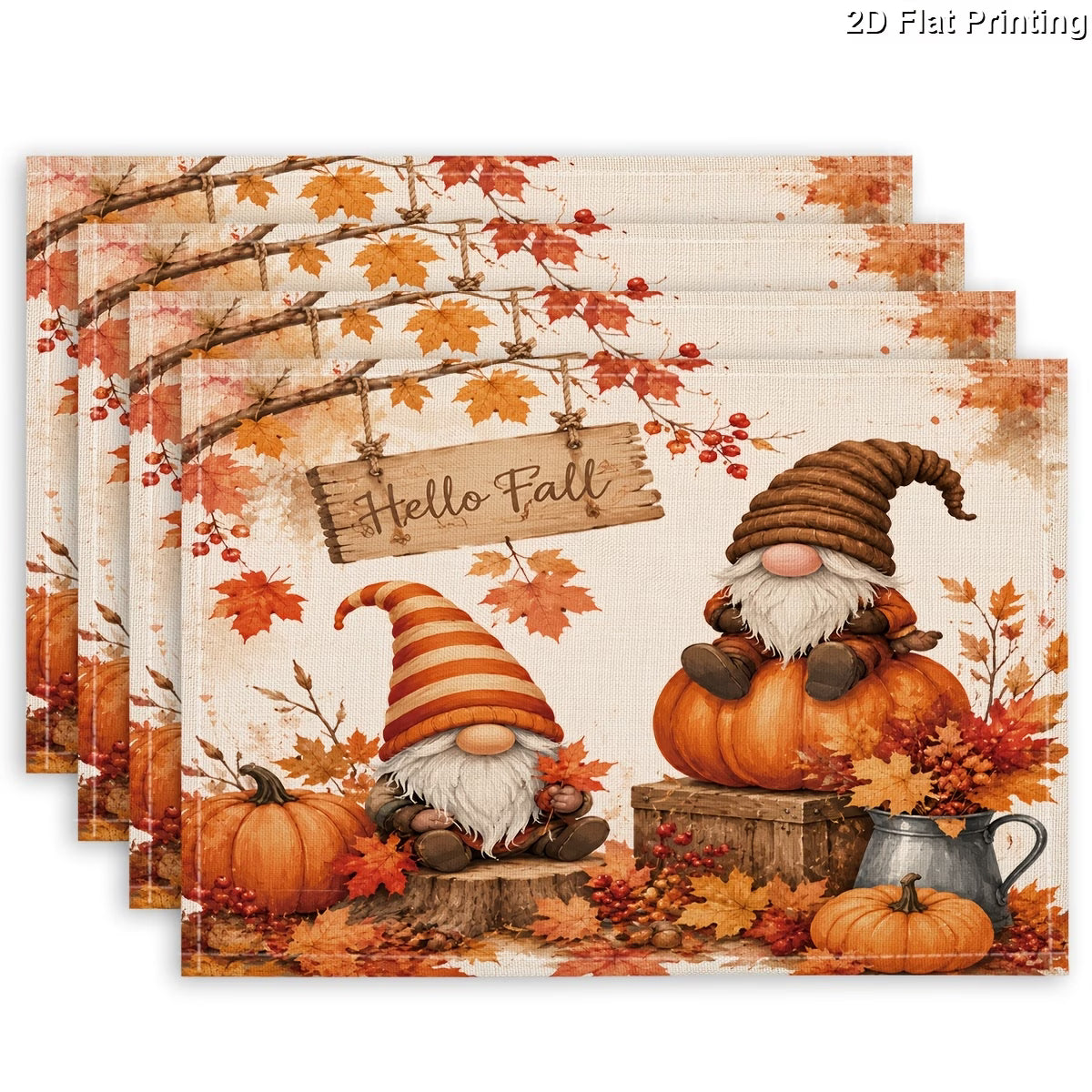 Autumn Gnome & Pumpkin Placemats – Set of 4 Rectangular Table Mats